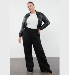 Снимка на Trendyol Curve Black 100% Cotton Flexible Elastic Waist Gabardine Thick Plus Size Woven Trousers