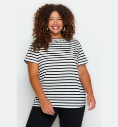 Снимка на Trendyol Curve Black and White Striped Boat Neck Knitted T-shirt