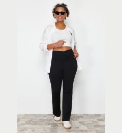 Снимка на Trendyol Curve Black Asymmetric Waist Detail 100% Cotton Knitted Plus Size Trousers