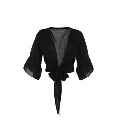 Снимка на Trendyol Curve Black Double Breasted Collar Sleeve Ruffle Beach Wear Blouse