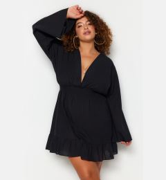 Снимка на Trendyol Curve Black Double Breasted Ruffle Skirt Woven Plus Size Beach Dress