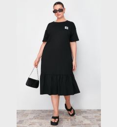 Снимка на Trendyol Curve Black Gathered and Label Detailed 100% Cotton Knitted T-shirt Dress