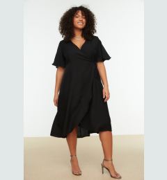 Снимка на Trendyol Curve Black Plain Wrapped Midi Plus Size Weaving Dress