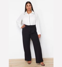 Снимка на Trendyol Curve Black Pleated Wide Leg Knitted Trousers with Velcro Belt