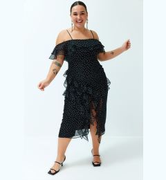 Снимка на Trendyol Curve Black Polka Dot Ruffle Adjustable Strap Maxi/Long Length Woven Dress