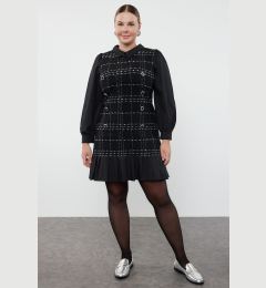 Снимка на Trendyol Curve Black Shirt Collar Plaid-Plaid Mini Tweed Dress