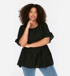 Снимка на Trendyol Curve Black Short Sleeve Woven Flounce Plus Size Blouse