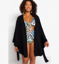 Снимка на Trendyol Curve Black Sleeve Flounced Viscose Beach Wear Woven Kimono & Kaftan