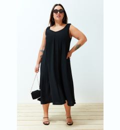 Снимка на Trendyol Curve Black Summer Oversize Thick Strappy V Neck Woven Dress