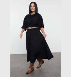 Снимка на Trendyol Curve Black Textured Balloon Sleeve Midi Woven Plus Size Dress