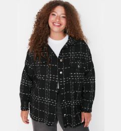 Снимка на Trendyol Curve Black Tweed Long Sleeve Winter Woven Plus Size Shirt/Jacket