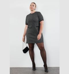 Снимка на Trendyol Curve Black Tweed Plaid Zippered Midi Chic Woven Dress