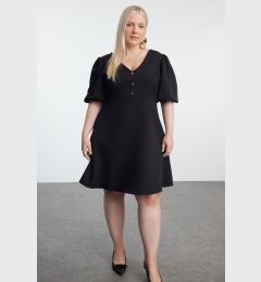 Снимка на Trendyol Curve Black V-Neck Balloon Sleeve Mini A-Line Woven Plus Size Dress