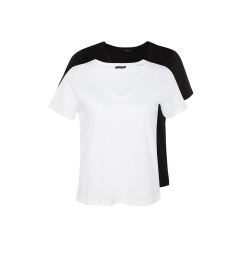 Снимка на Trendyol Curve Black-White 2-Pack Basic 100% Cotton Knitted T-Shirt