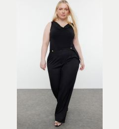 Снимка на Trendyol Curve Black Wide Leg/Wide Leg Buttoned Woven Fabric Trousers