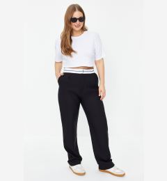 Снимка на Trendyol Curve Black Wide Leg/Wide Leg Contrast White Waist Detail Plus Size Fabric Trousers