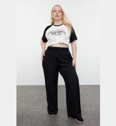 Снимка на Trendyol Curve Black Wide Leg/Wide Leg Elastic Waist Woven Plus Size Fabric Trousers