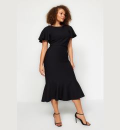 Снимка на Trendyol Curve Black Woven Dress with Ruffles on the sleeves