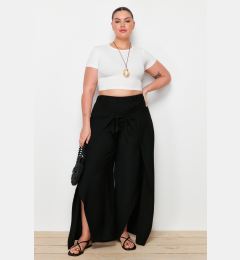 Снимка на Trendyol Curve Black Wrap Closure Detail Wide Leg Beachwear Woven Plus Size Trousers