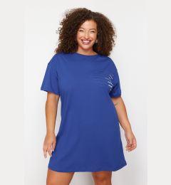 Снимка на Trendyol Curve Blue Crew Neck Printed T-shirt 100% Cotton Knitted Dress