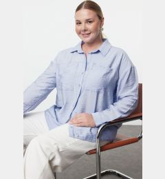 Снимка на Trendyol Curve Blue Long Sleeve Double Pocket Woven Plus Size Shirt