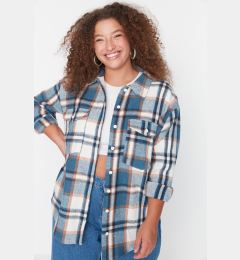 Снимка на Trendyol Curve Blue Plaid Long Sleeve Winter Woven Plus Size Shirt