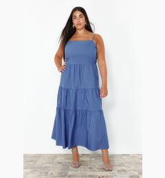 Снимка на Trendyol Curve Blue Relaxed Adjustable Strap Long Woven Plus Size Dress