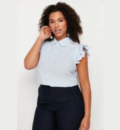 Снимка на Trendyol Curve Blue Shoulder and Collar Embroidery Detail Woven Shirt