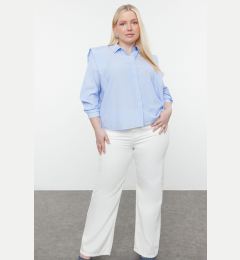 Снимка на Trendyol Curve Blue Stone Crop Woven Shirt with Padded Sleeves