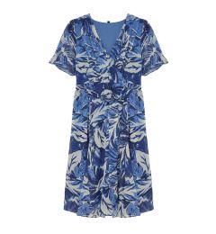 Снимка на Trendyol Curve Blue Tropical Leaf Patterned Chiffon Double Breasted Woven Dress