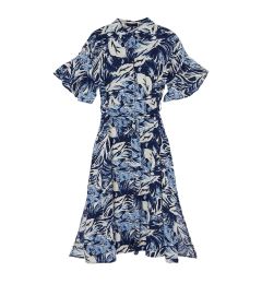 Снимка на Trendyol Curve Blue Tropical Leaf Patterned Woven Slit Dress