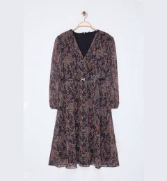 Снимка на Trendyol Curve Brown Floral Belted A-Line Midi Double Breasted Patterned Chiffon Woven Dress