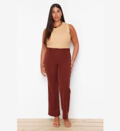 Снимка на Trendyol Curve Brown High Waist Ribbed Stitched Spanish Leg Woven Fabric Trousers