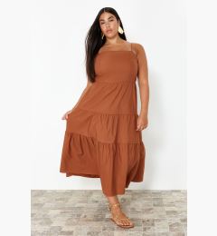 Снимка на Trendyol Curve Brown Relaxed Adjustable Strap Long Woven Plus Size Dress