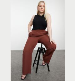 Снимка на Trendyol Curve Brown Wide Leg/Wide Leg Woven Plus Size Fabric Trousers