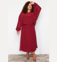 Снимка на Trendyol Curve Burgundy Cape Detailed Chiffon Woven Plus Size Dress