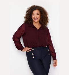 Снимка на Trendyol Curve Burgundy Long Sleeve Buttoned Chiffon Woven Plus Size Shirt