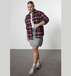 Снимка на Trendyol Curve Burgundy Plaid Oversize Woven Shirt