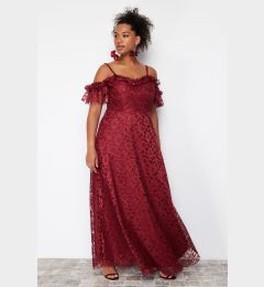 Снимка на Trendyol Curve Burgundy Strappy A-Line/Flared Lace Maxi/Long Length Evening Dress/Graduation/Engagement/Evening Dress