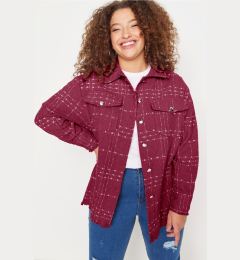 Снимка на Trendyol Curve Burgundy Tweed Plaid/Checked Pocket Woven Plus Size Shirt