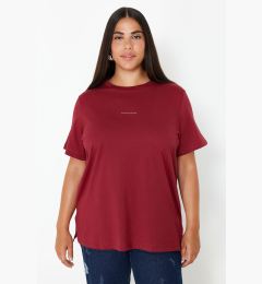 Снимка на Trendyol Curve Claret Red Crew Neck Printed Plus Size Knitted Tshirt