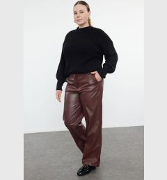 Снимка на Trendyol Curve Claret Red Wide Cut Faux Leather Woven Trousers