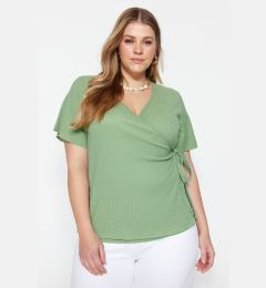 Снимка на Trendyol Curve Dark Mint Double Breasted Tie Detailed Knitted Blouse