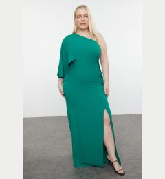 Снимка на Trendyol Curve Emerald Green Single Sleeve Asymmetrical Slit Woven Evening Dress/Night/Graduation/Engagement Dress