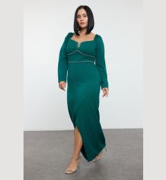 Снимка на Trendyol Curve Emerald Green Stone Embroidered Slit Woven Evening Dress/Graduation/Engagement/Evening Dress