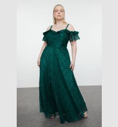 Снимка на Trendyol Curve Emerald Green Straped A-Line/A-Line Lace Long Evening Dress/Graduation/Engagement/Evening Dress