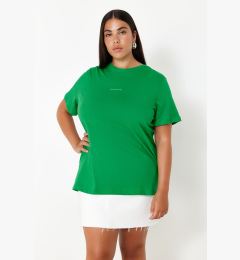 Снимка на Trendyol Curve Green Crew Neck Printed Plus Size Knitted Tshirt