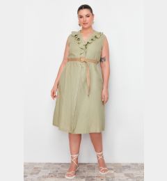 Снимка на Trendyol Curve Green Straw Belt Woven Dress