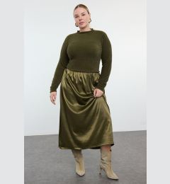 Снимка на Trendyol Curve Khaki Midi Length Satin Woven Mix Knitwear Dress