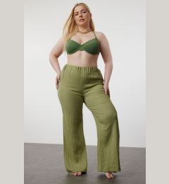 Снимка на Trendyol Curve Khaki Slit Detailed High Waist Wrapped Wide Leg Beach Wear Woven Trousers